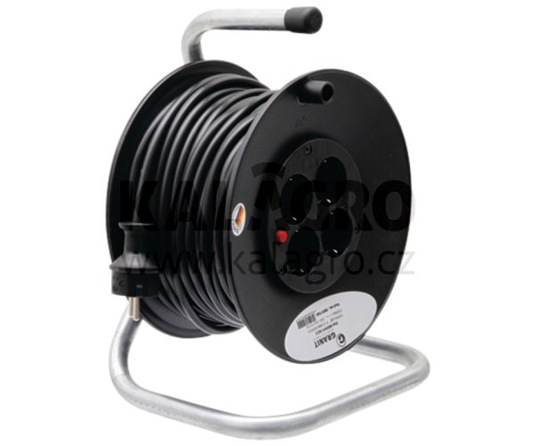 Kabelový buben 25 m, 230 V,16 A, GS/CE,z vysoce kvalitní umělé hmoty Ø 230 mm s VDE-držákem a 4 ochrannými-zásuvkami, H05VV-F3G1,5, IP20