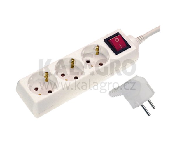 Prodlužovací kabel pro 3 kruhové konektory, bílé, otočeny o 45 °, s asi 1,40 m připojovacím kabelem a pravoúhlým konektoemr, 3 x 1,4 mm ², se zabezpečením před úrazem dětí