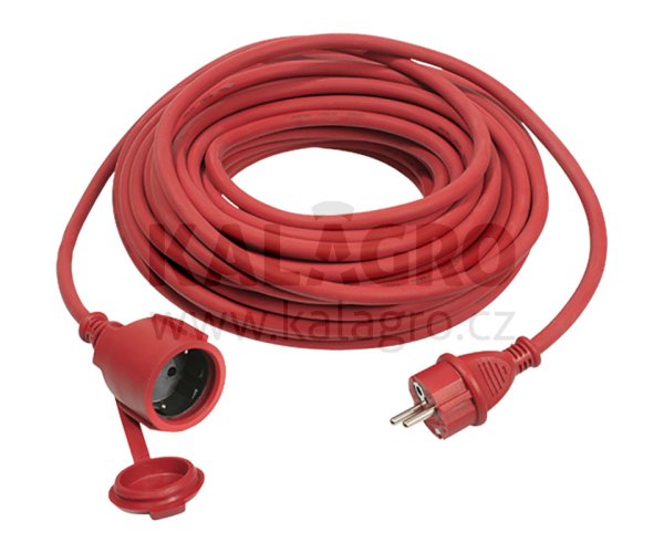 Prodlužovací kabel 10 m, s ochranným kontaktem, zásuvka s ochranným krytem. Těžká pryž H07RN-F 3G1,5, červená