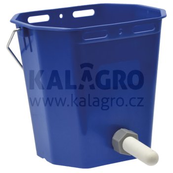 Napájecí vědro pro telata plast, 9l, absolutně nerozbitné, oboustranně zploštělé, nezávadný pro potraviny, odolný proti kyselinám, komplet se sáním, ventilem a zavěšením