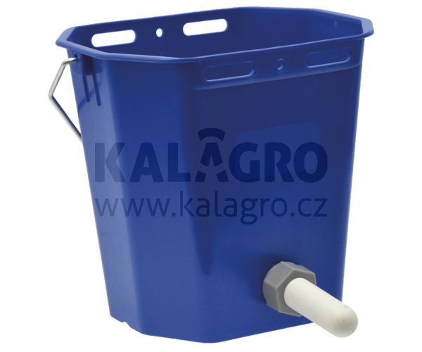 Napájecí vědro pro telata plast, 9l, absolutně nerozbitné, oboustranně zploštělé, nezávadný pro potraviny, odolný proti kyselinám, komplet se sáním, ventilem a zavěšením