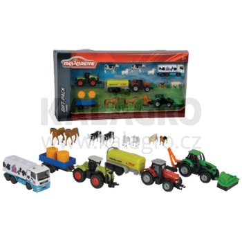 Big Farm Theme Set, Die-cast Farm Fahrzeuge mit Freilauf, 2 Strohballen, 8 Tiere, 7,5 cm