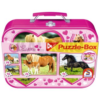 Koně, puzzle v boxu 2x26, 2x48 dílků v kovové krabičce od 3 let
