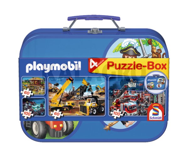 PLAYMOBIL Puzzle-Box 2x60, 2x100 dílků v kovovém kufříku od 3 let