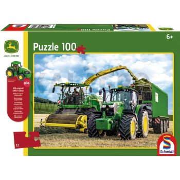 Puzzle, John Deere 6195M und Feldhäcksler 8500i + Original Siku Traktor, 100 Teile
