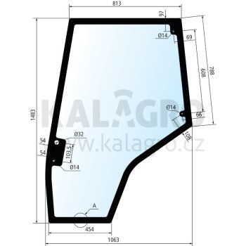 Sklo dveří levé, s rovnou podlahou, odstup děr 600 mm