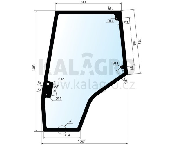 Sklo dveří levé, s rovnou podlahou, odstup děr 600 mm